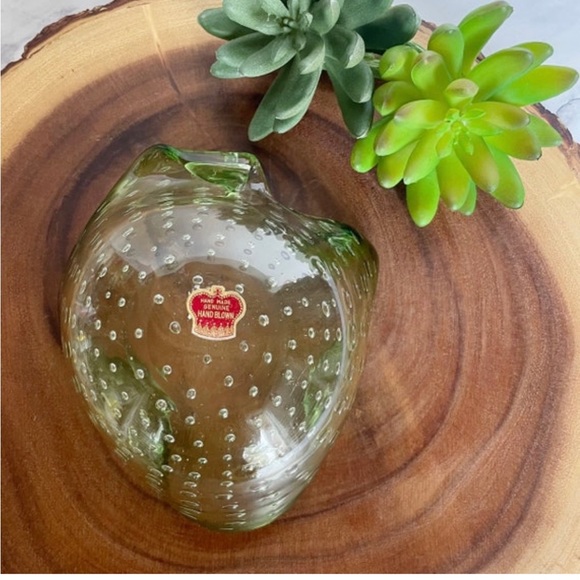 Vintage Handmade Hand Blown Controlled Bubble Folded Sides Green Dish - Picture 5 of 10